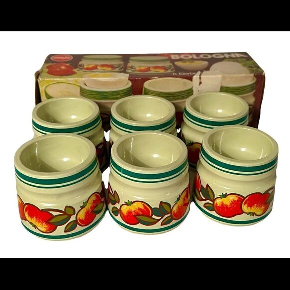 6 Vintage 1970’s Emsa West Germany Plastic Egg Cups W Box Set EUC Peach Pattern. - Picture 10 of 12